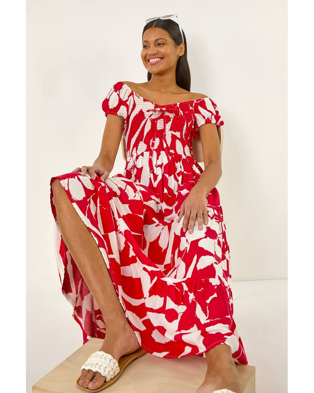 Roman Shadow Floral Tie Tiered Dress
