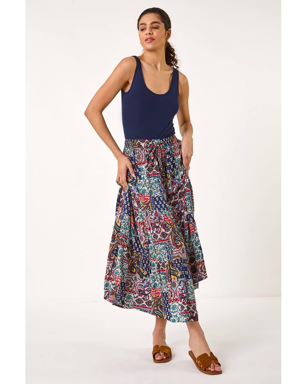Roman Blue Patchwork Tiered Skirt