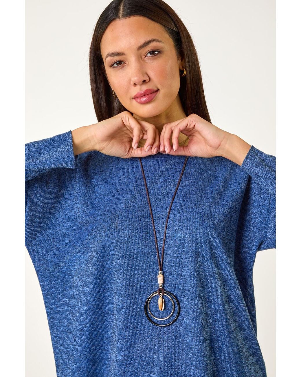 Roman Blue Relaxed Necklace Tunic Top