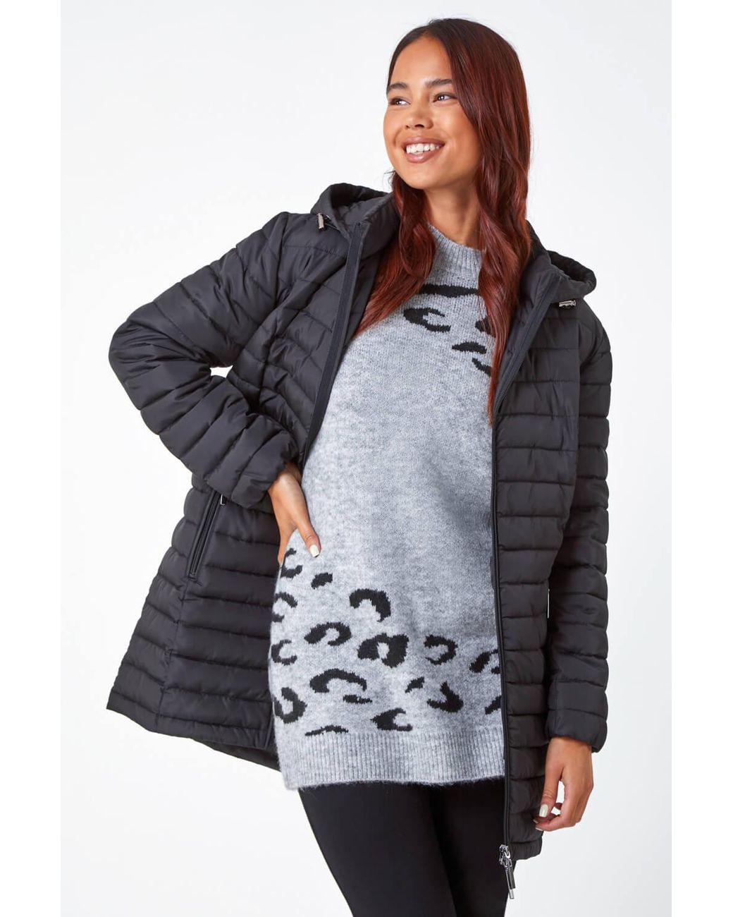 Roman Petite Black Quilted Longline Puffer Coat