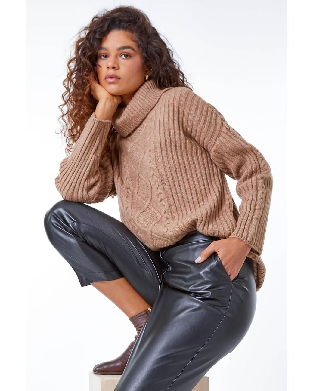Roman Blue Cable Knit Ribbed Tunic Jumper