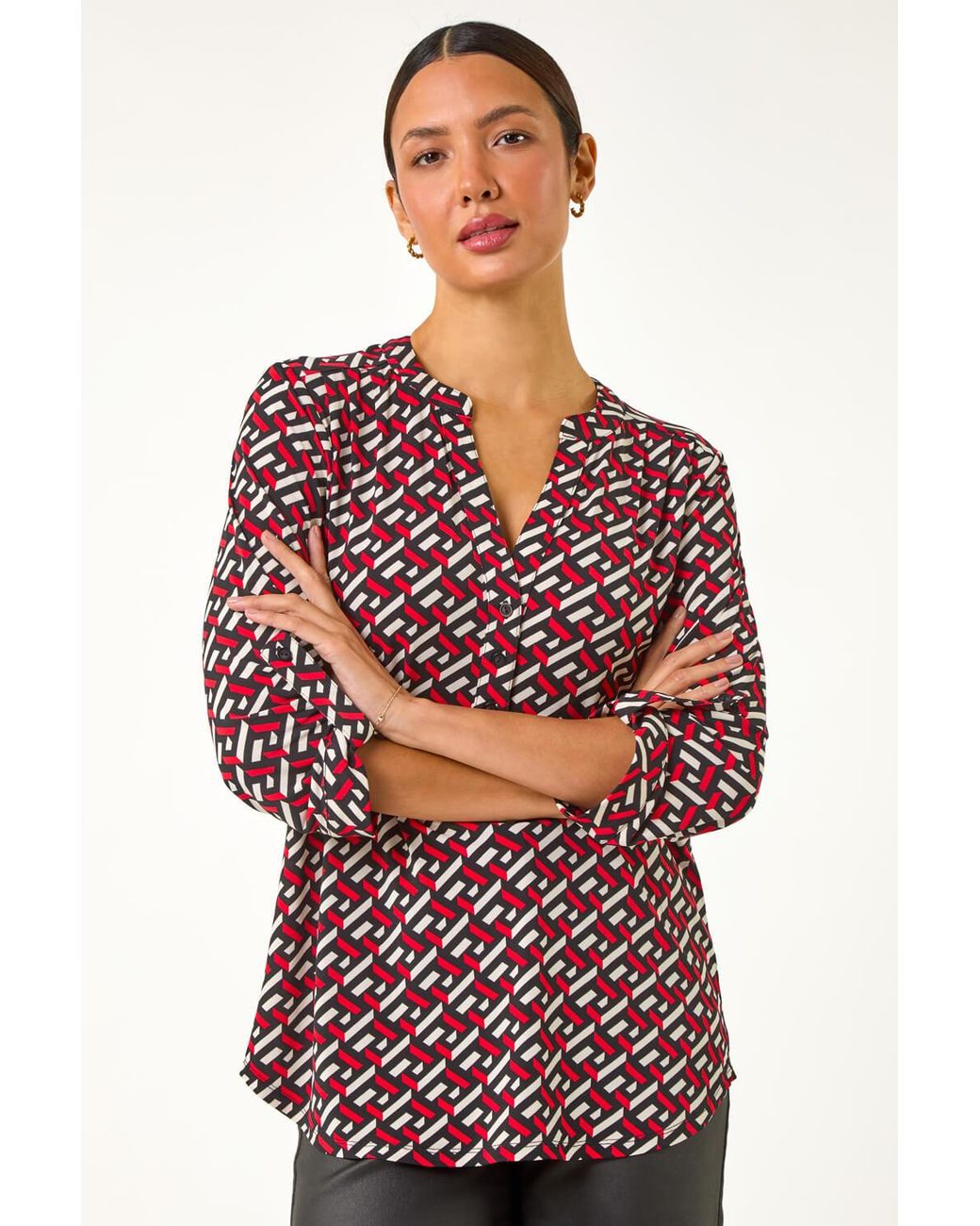 Roman Red Geometric Print Shirt