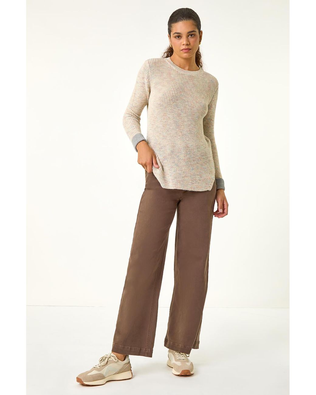 Roman Natural Contrast Cuff Knit Jumper
