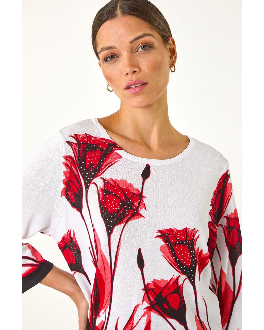 Roman White Floral Print Hotfix Knit Jumper