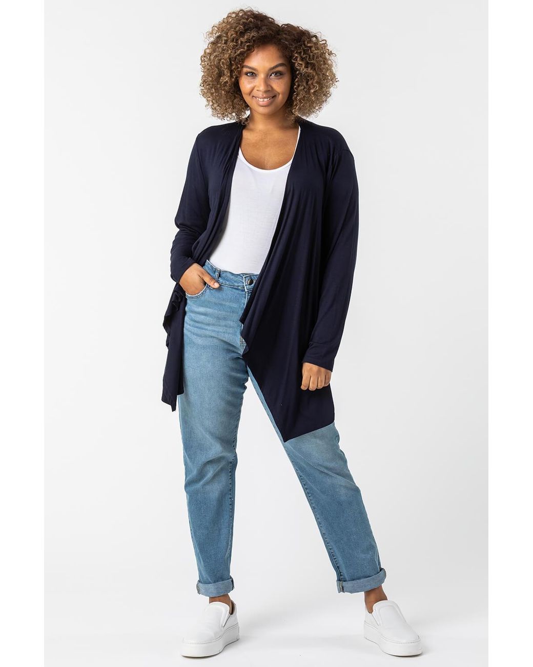Roman Curve Blue Waterfall Front Jersey Cardigan