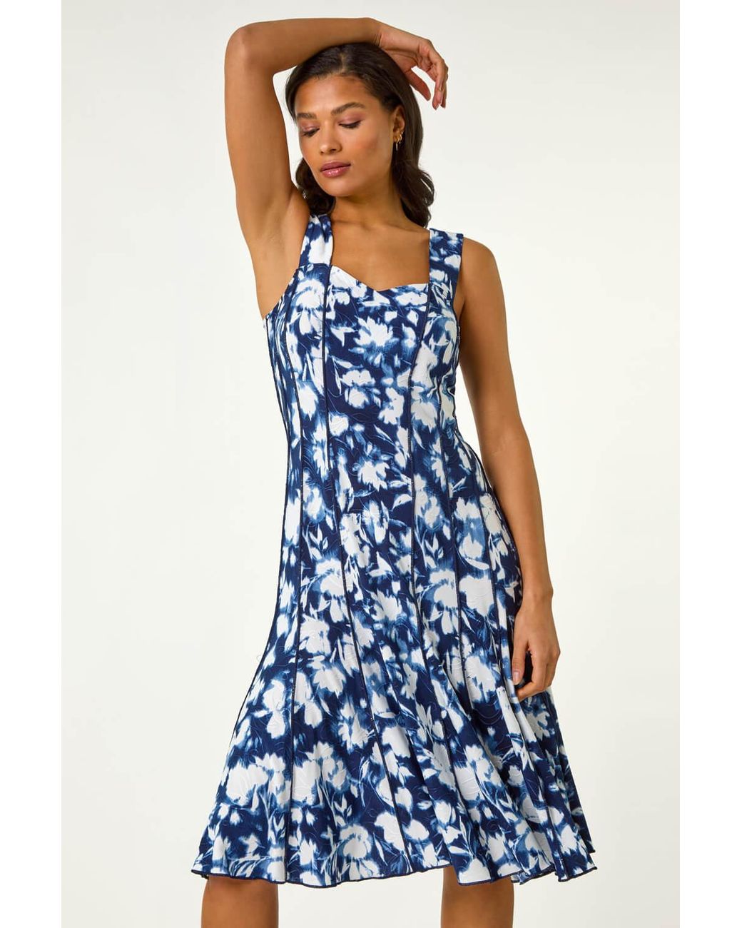 Roman Blue Stretch Abstract Panelled Short Dress