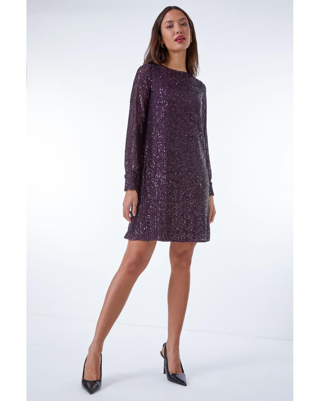 Roman Purple Sequin Embellished Tunicshift Dress
