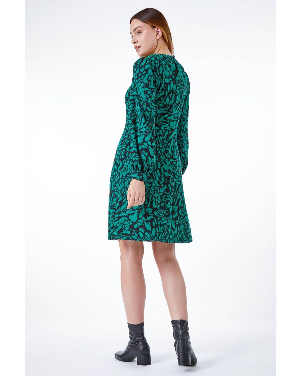 Roman Green Animal Print Jacquard Dress