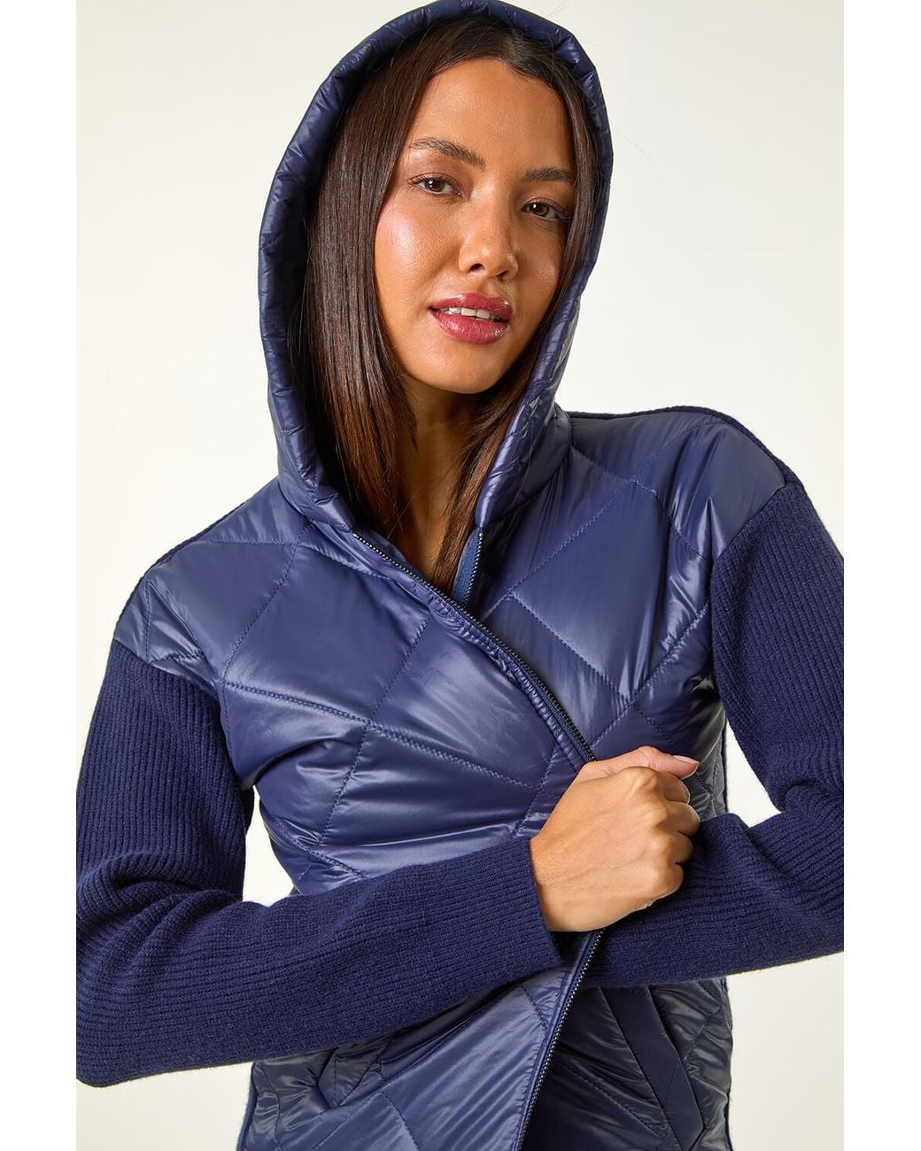 Roman Blue Diamond Quilted Hooded Mix Jacket