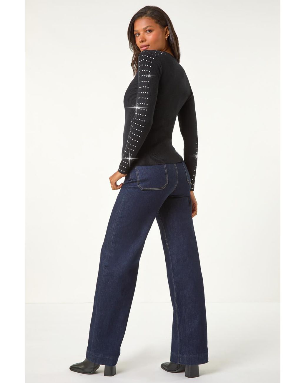 Roman Blue Hotfix Stud Sleeve Jumper