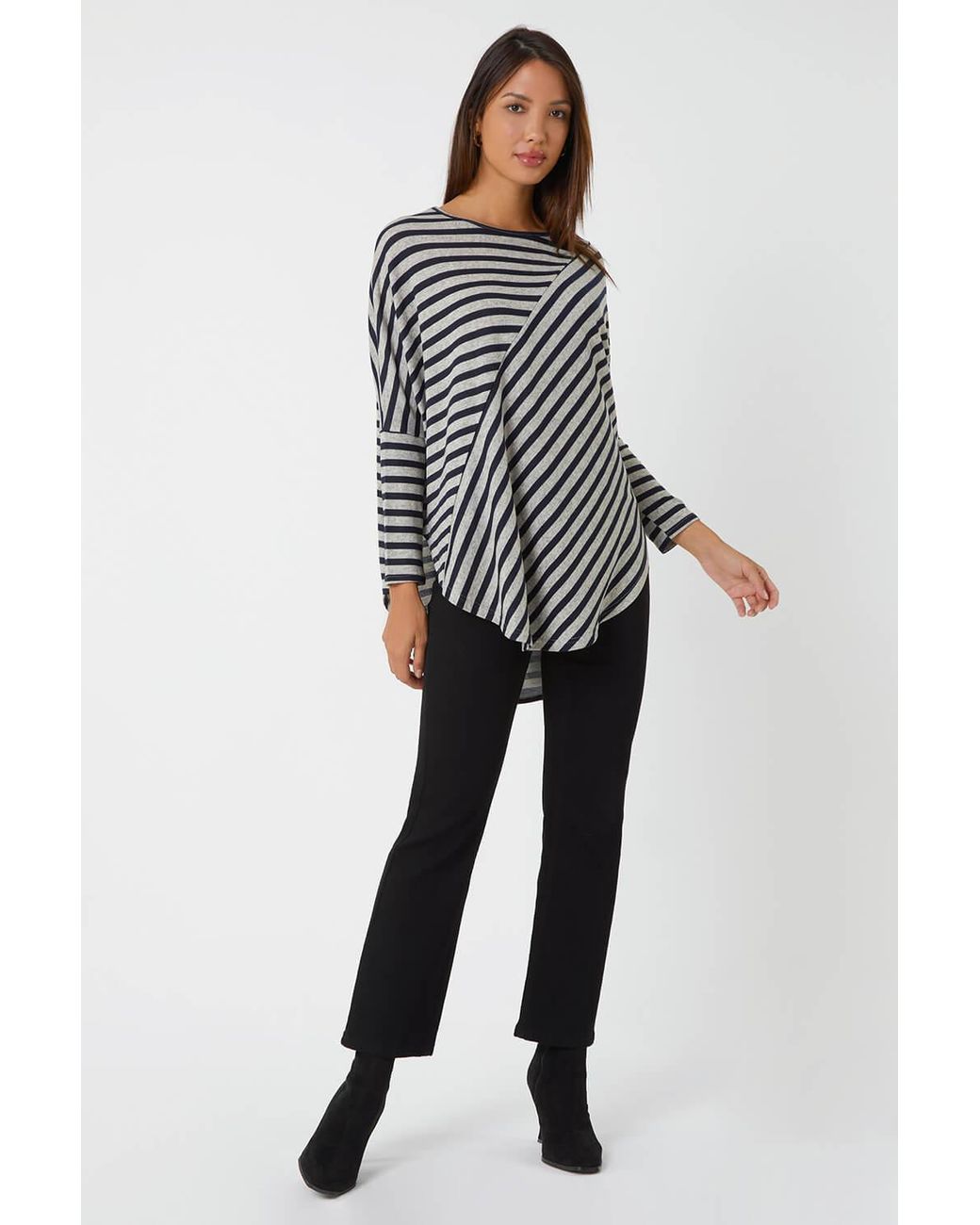 Roman Black Contrast Stripe Stretch Jersey Top