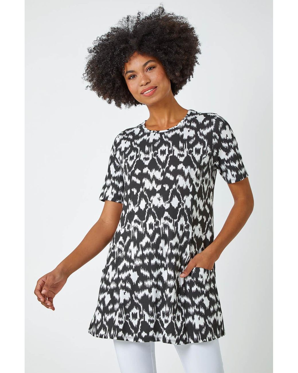 Roman Blue Aztec Print Pocket Tunic Top