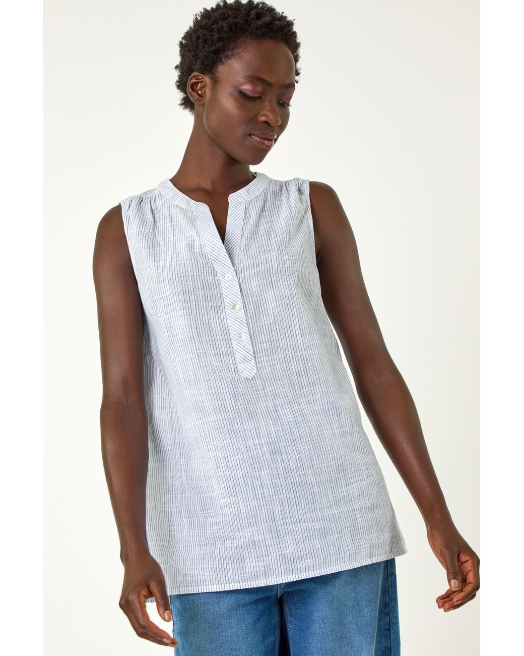 Roman White Stripe V-Neck Vest Top