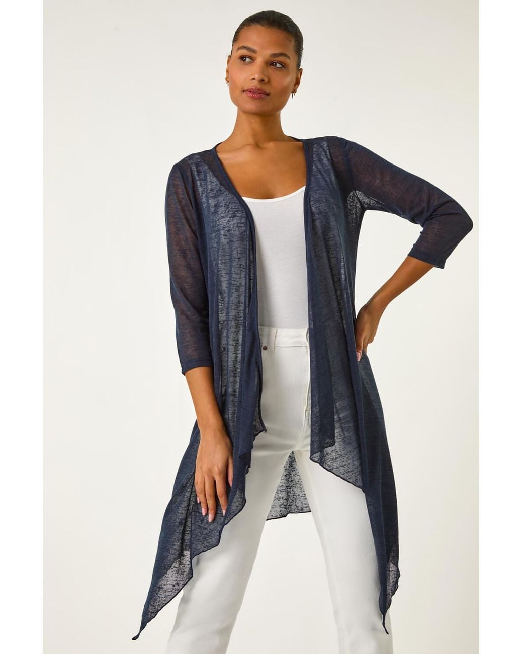 Roman Blue Longline Waterfall Cardigan