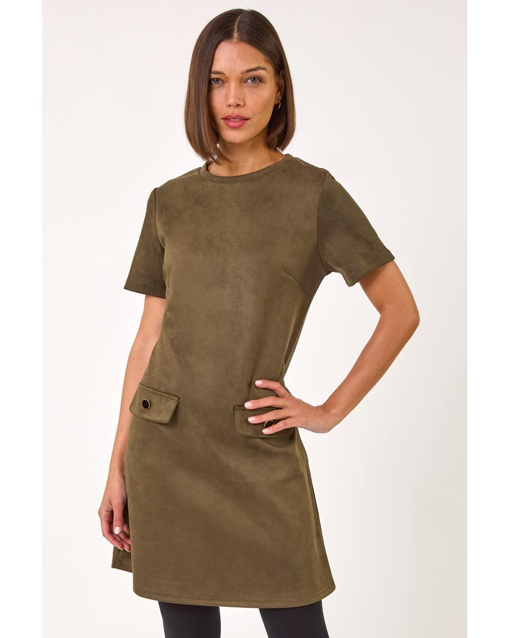 Roman Natural Suedette Button Shift Stretch Dress
