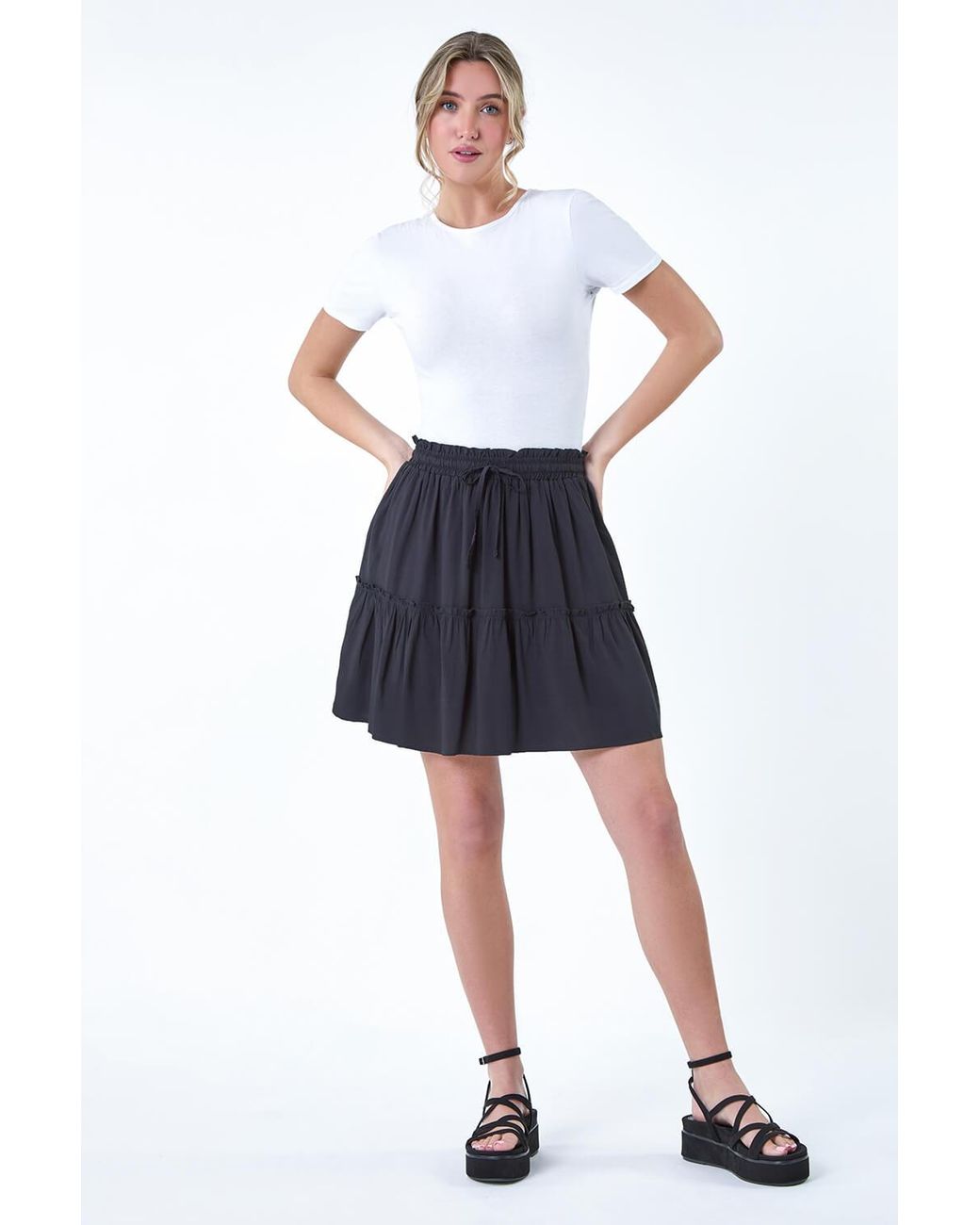 D.u.s.k Blue Tiered Tie Detail Pocket Mini Skirt