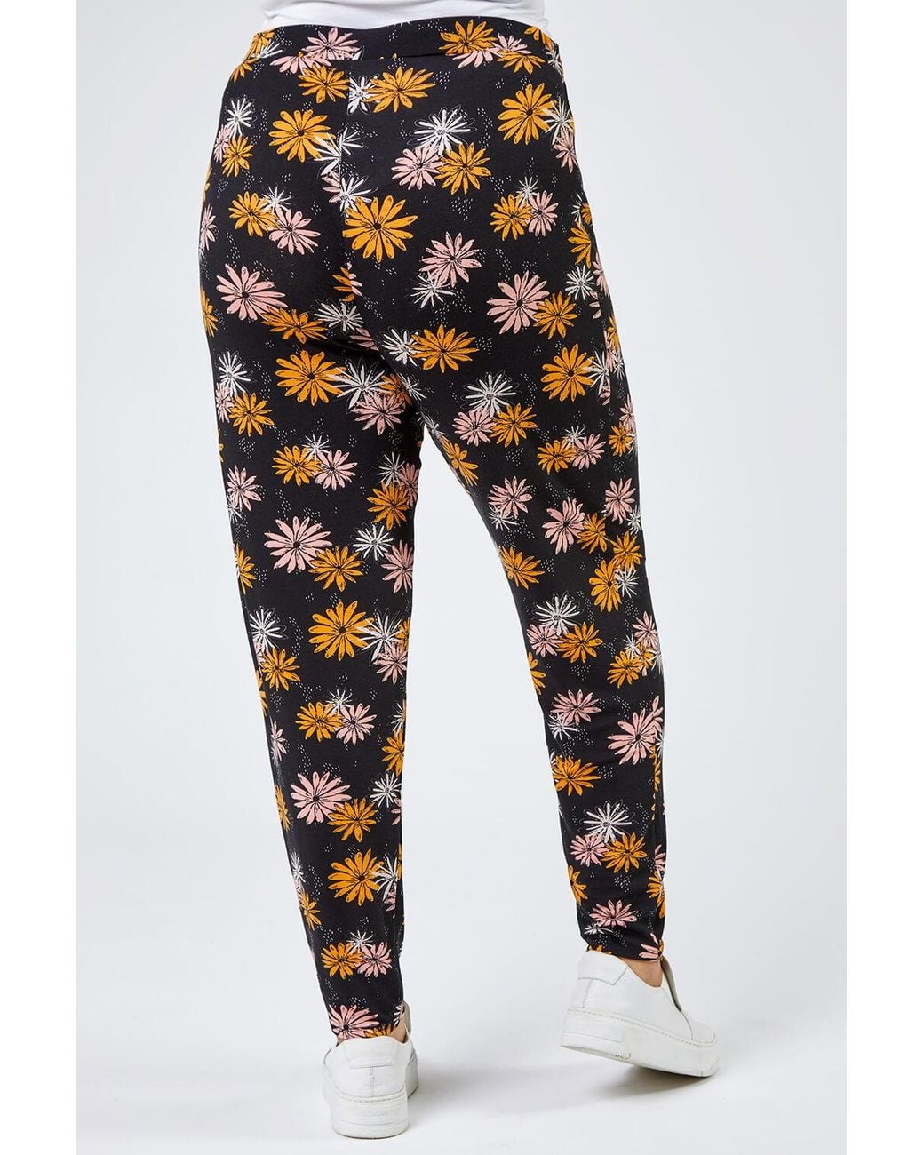 Roman Curve Black Floral Print Jersey Trouser