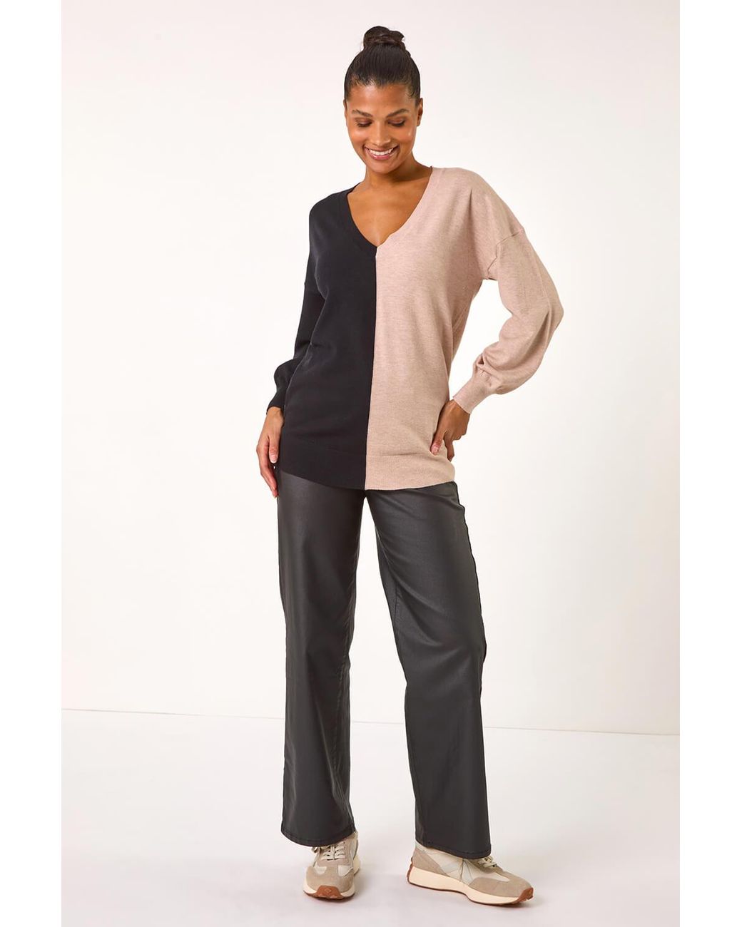 Roman Black V-Neck Colour Block Knit Jumper