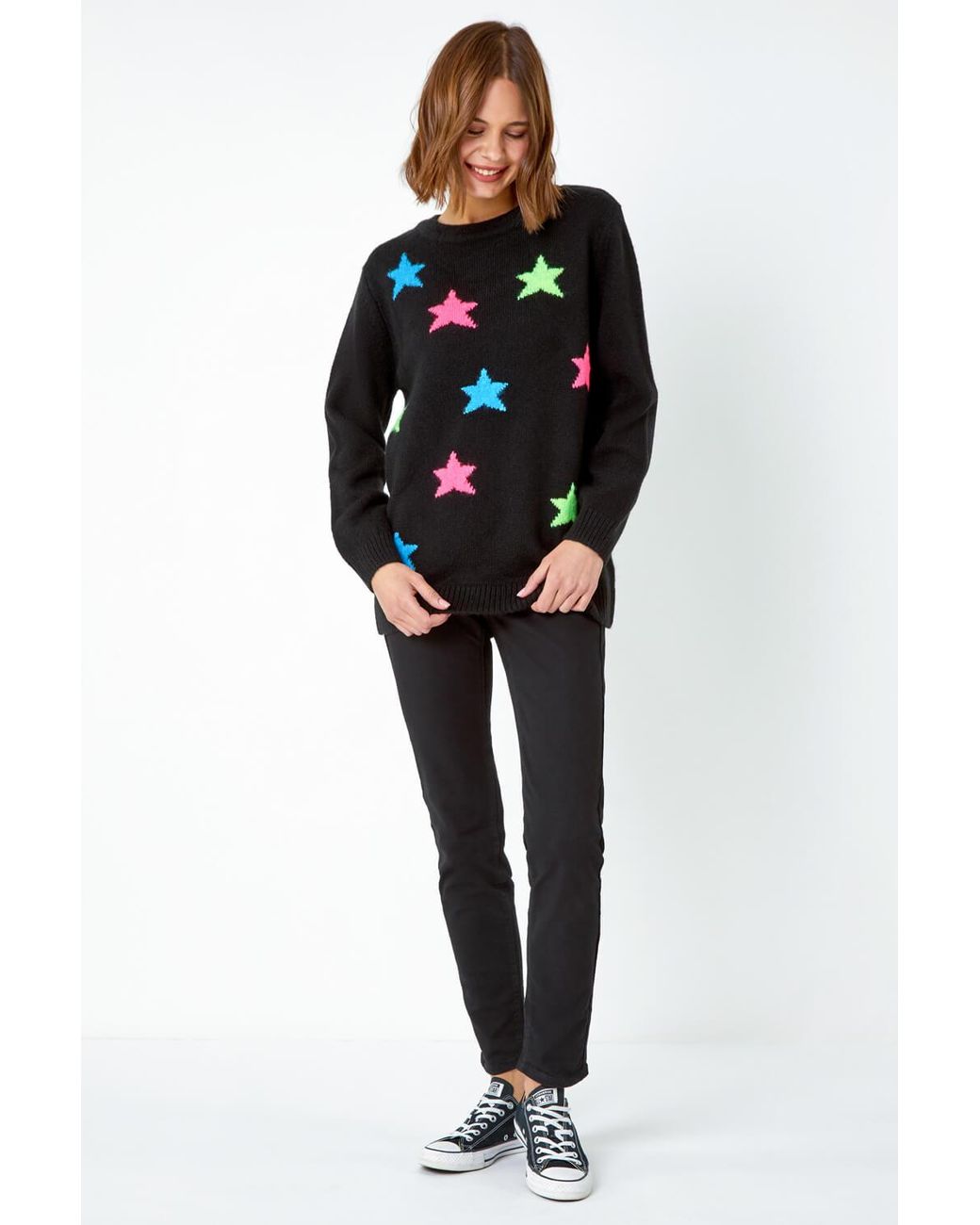 Roman Black Star Print Knitted Stretch Jumper