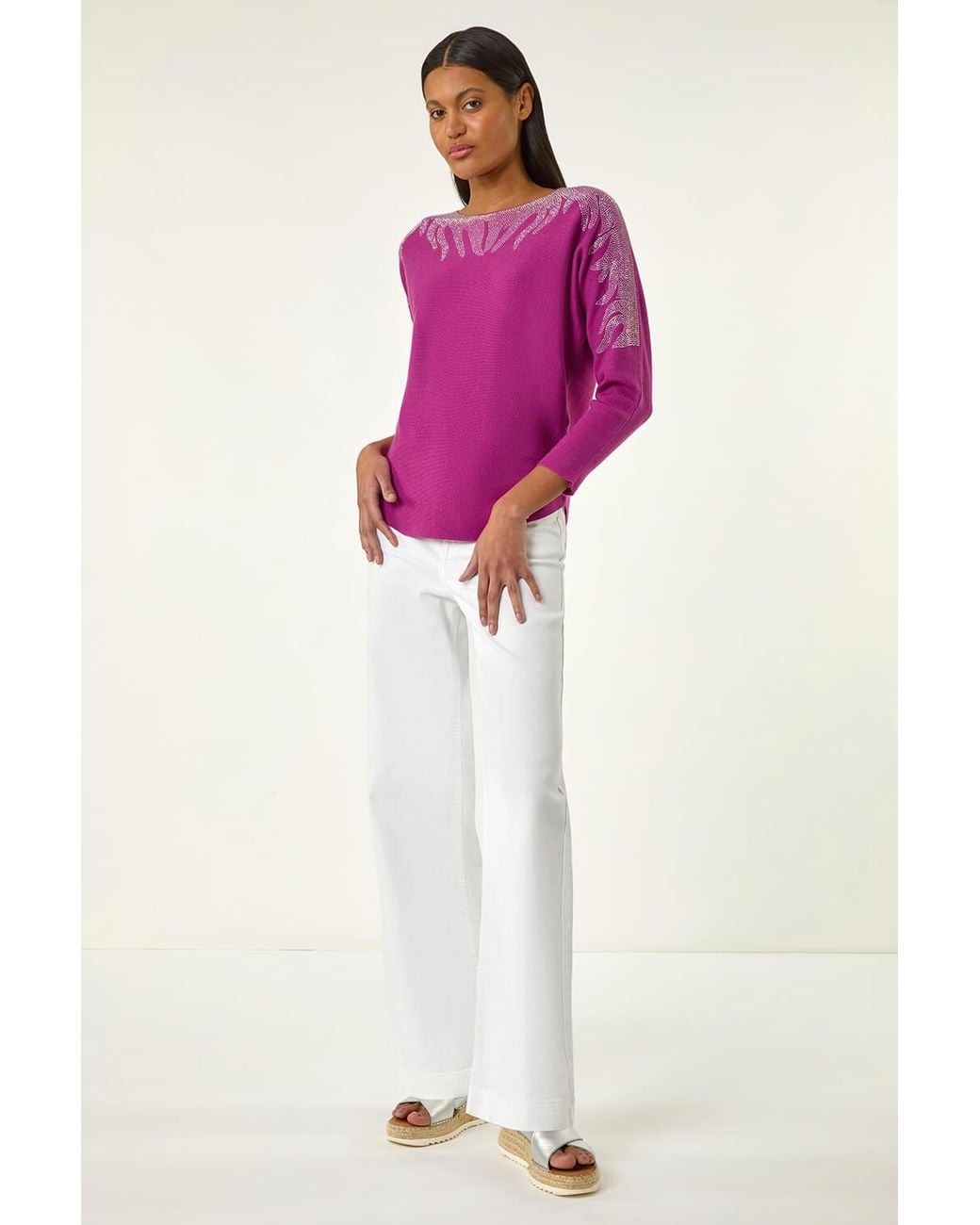 Roman Purple Embellished Neck Knit Jumper