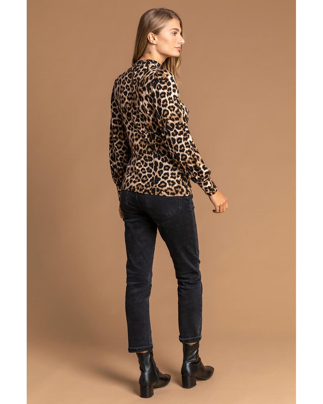 Roman Multicolor Animal Print Keyhole Detail Top
