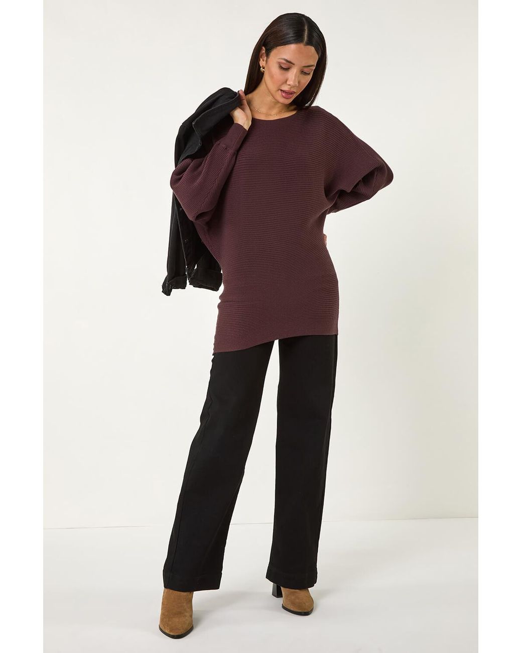 Roman Purple Ribbed Batwing Knit Jumper