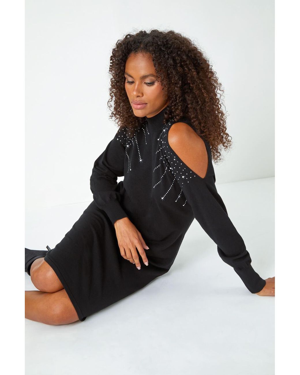D.u.s.k Black Embellished Split Sleeve Jumper Dress