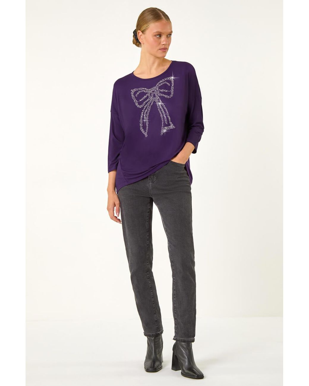 Roman Purple Hotfix Embellished Bow Top