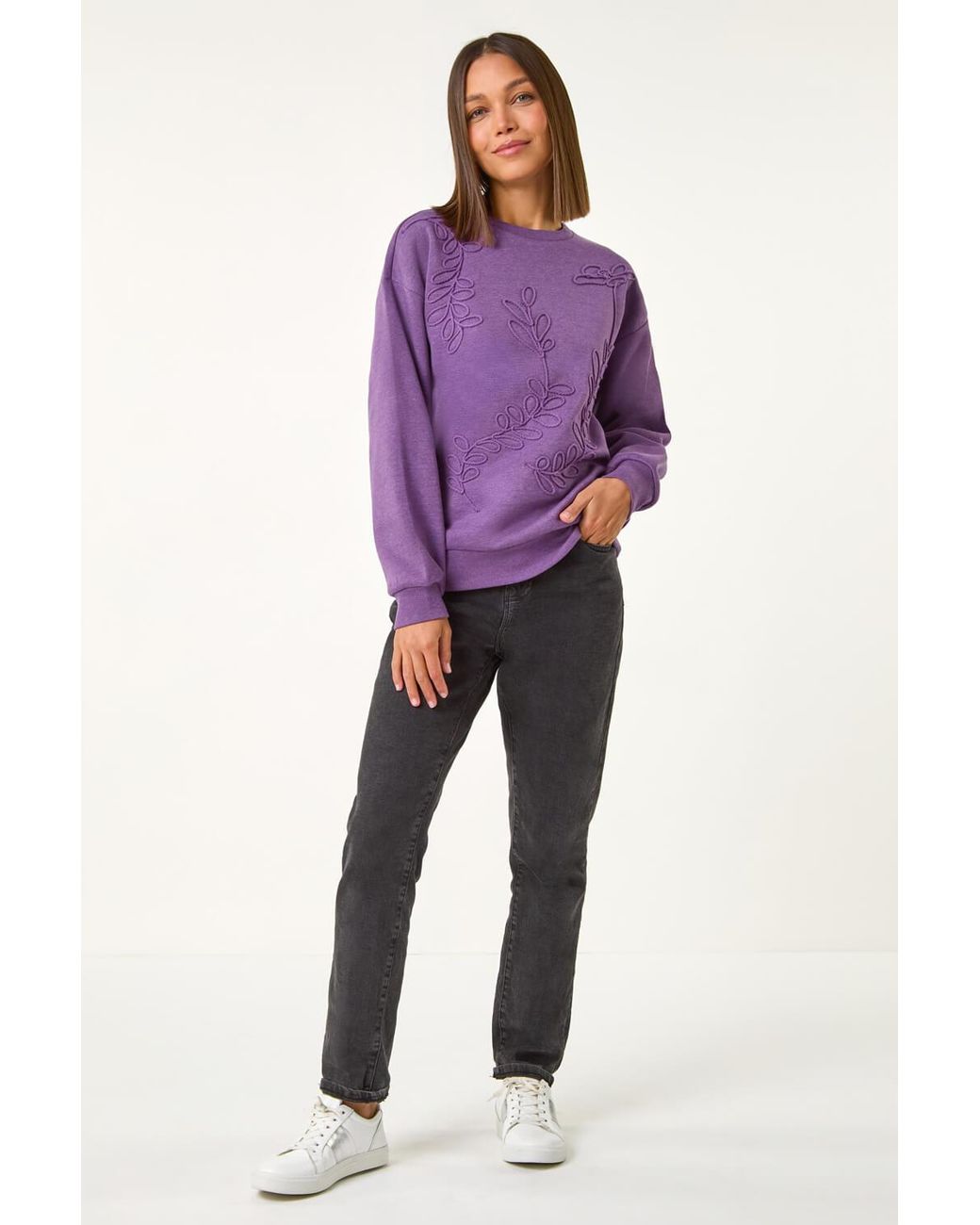 Roman Purple Floral Embroidered Sweatshirt