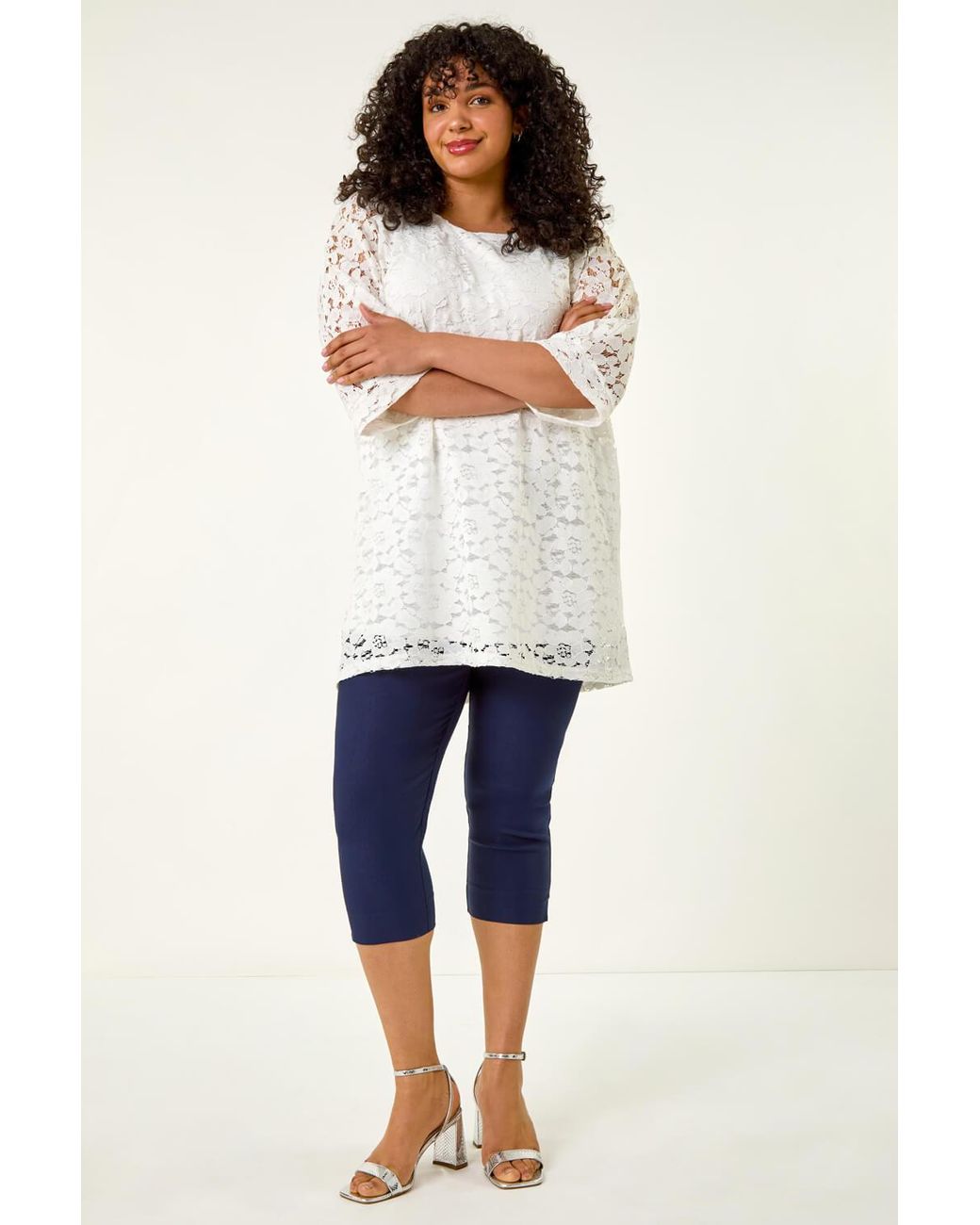 Roman Curve White Lace Front Stretch Top