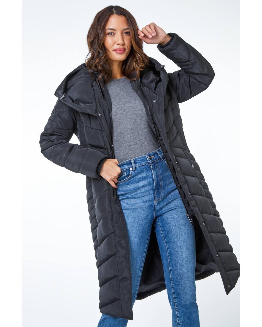 Roman Blue Hooded Quilted Coat