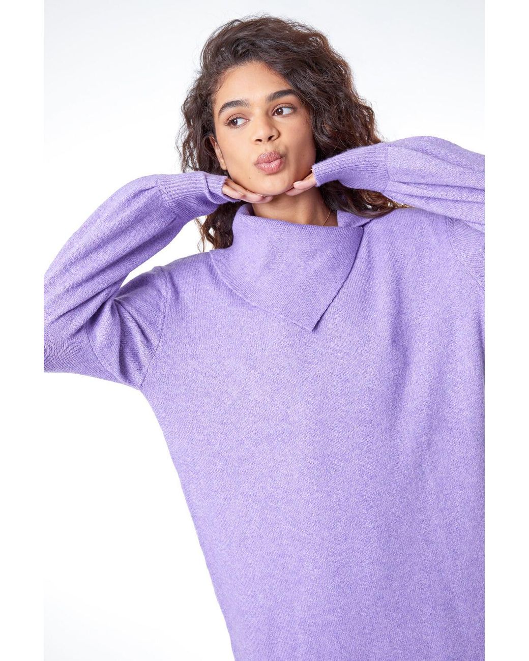 Roman Purple Split Neck Ribbed Knit Dress