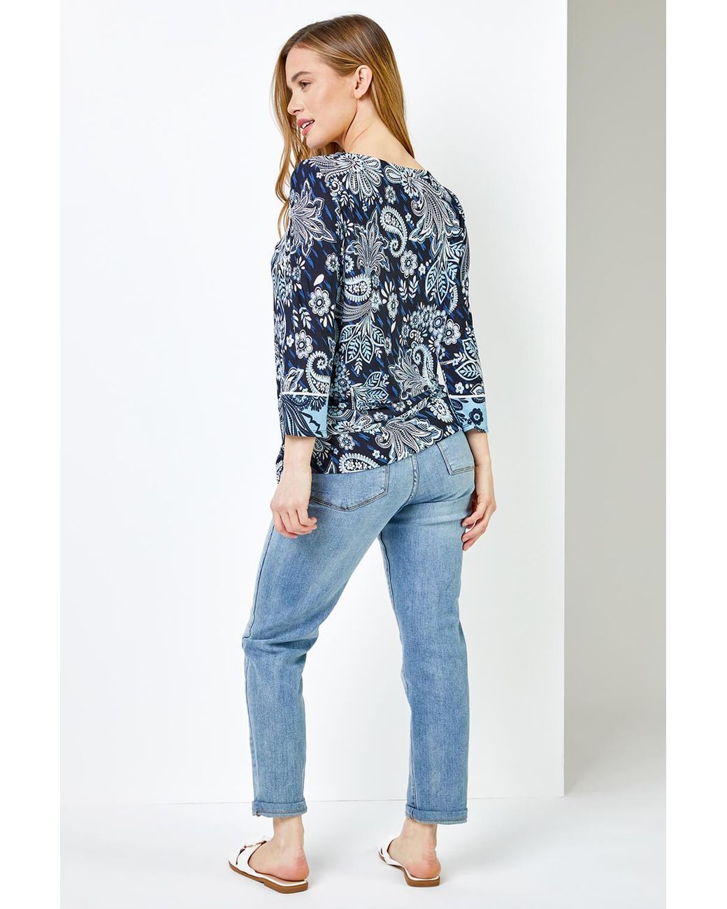 Roman Petite Blue Paisley Print Tie Side Top