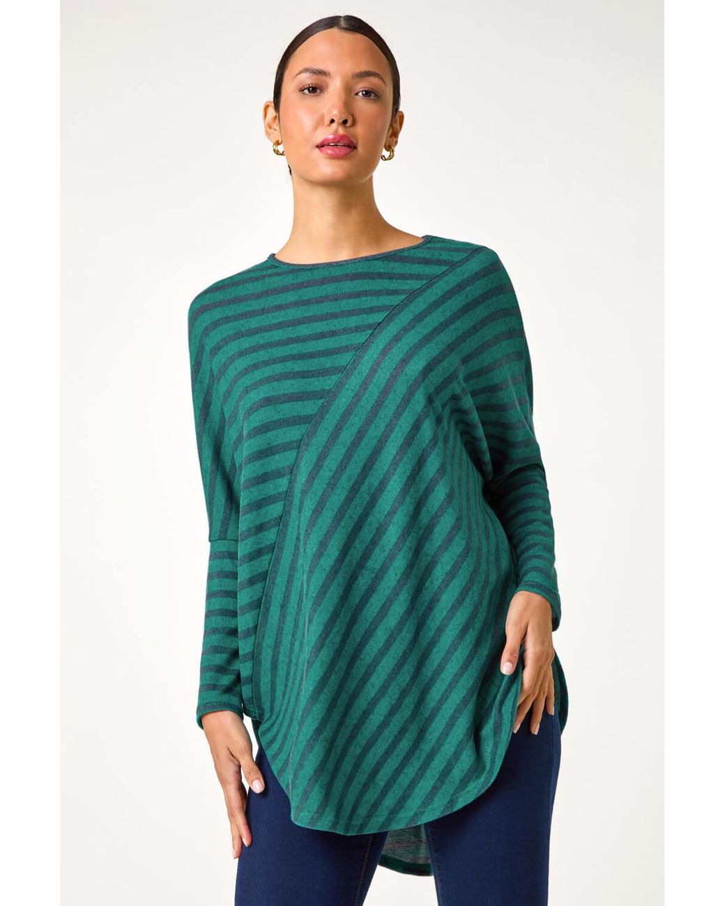 Roman Green Contrast Stripe Stretch Jersey Top