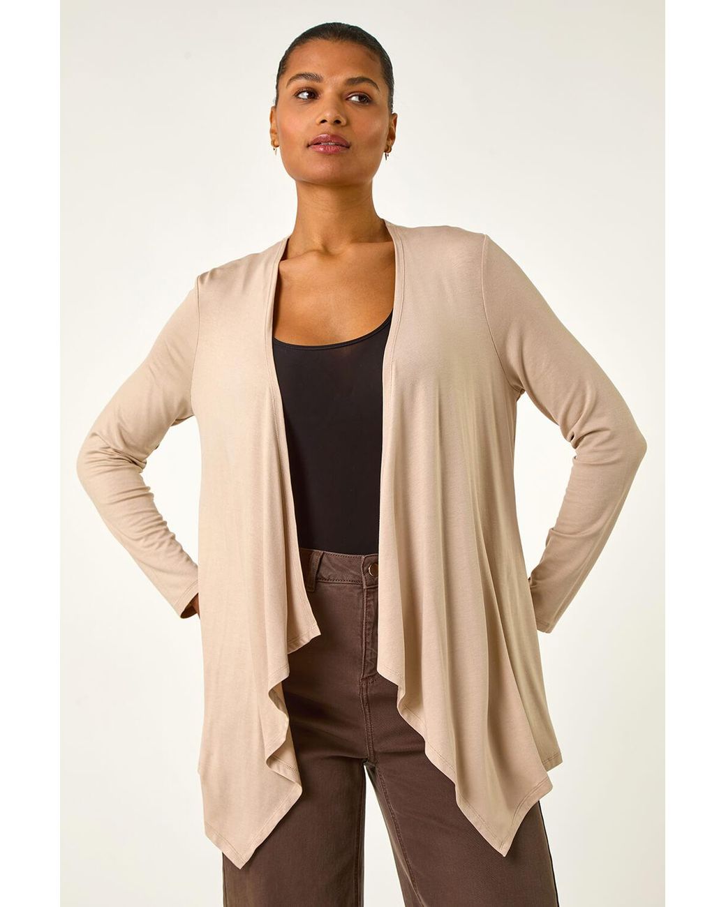 Roman Natural Waterfall Front Jersey Knit Cardigan
