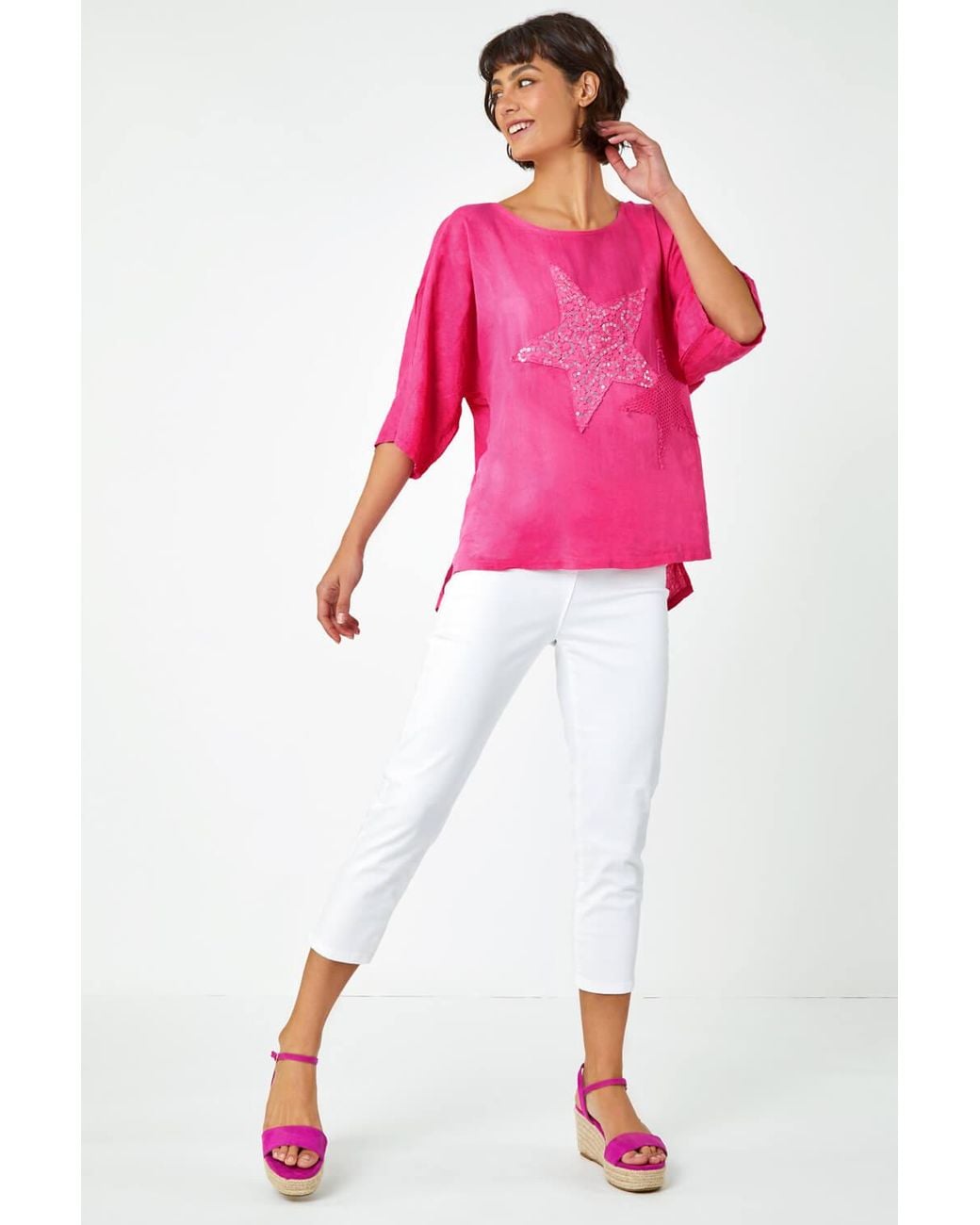 Roman Pink Sequin Star Print Tunic Top