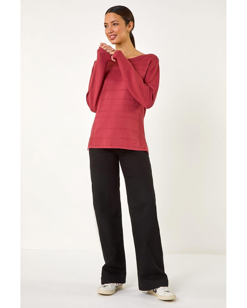 Roman Red Button Detail Ribbed Jumper
