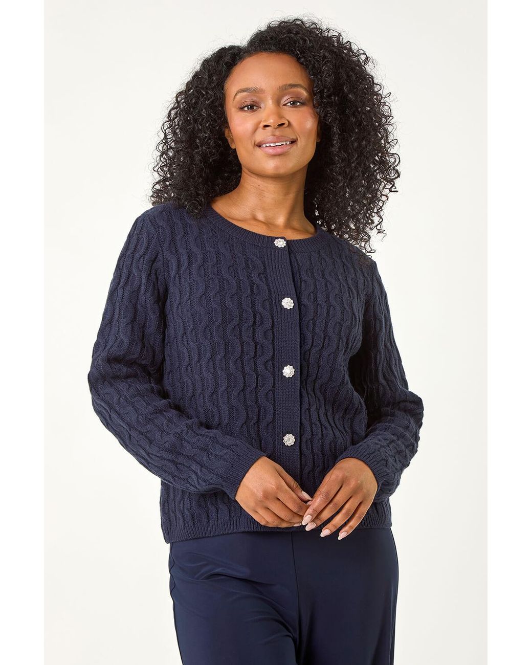 Roman Petite Blue Cable Button Down Cardigan