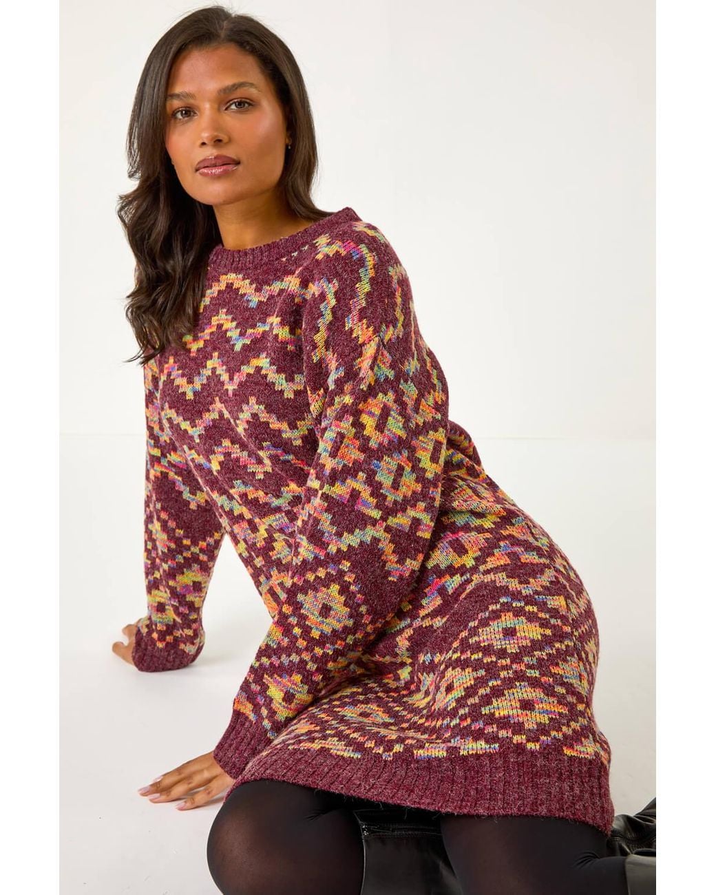 Roman Red Geometric Print Jacquard Jumper Dress