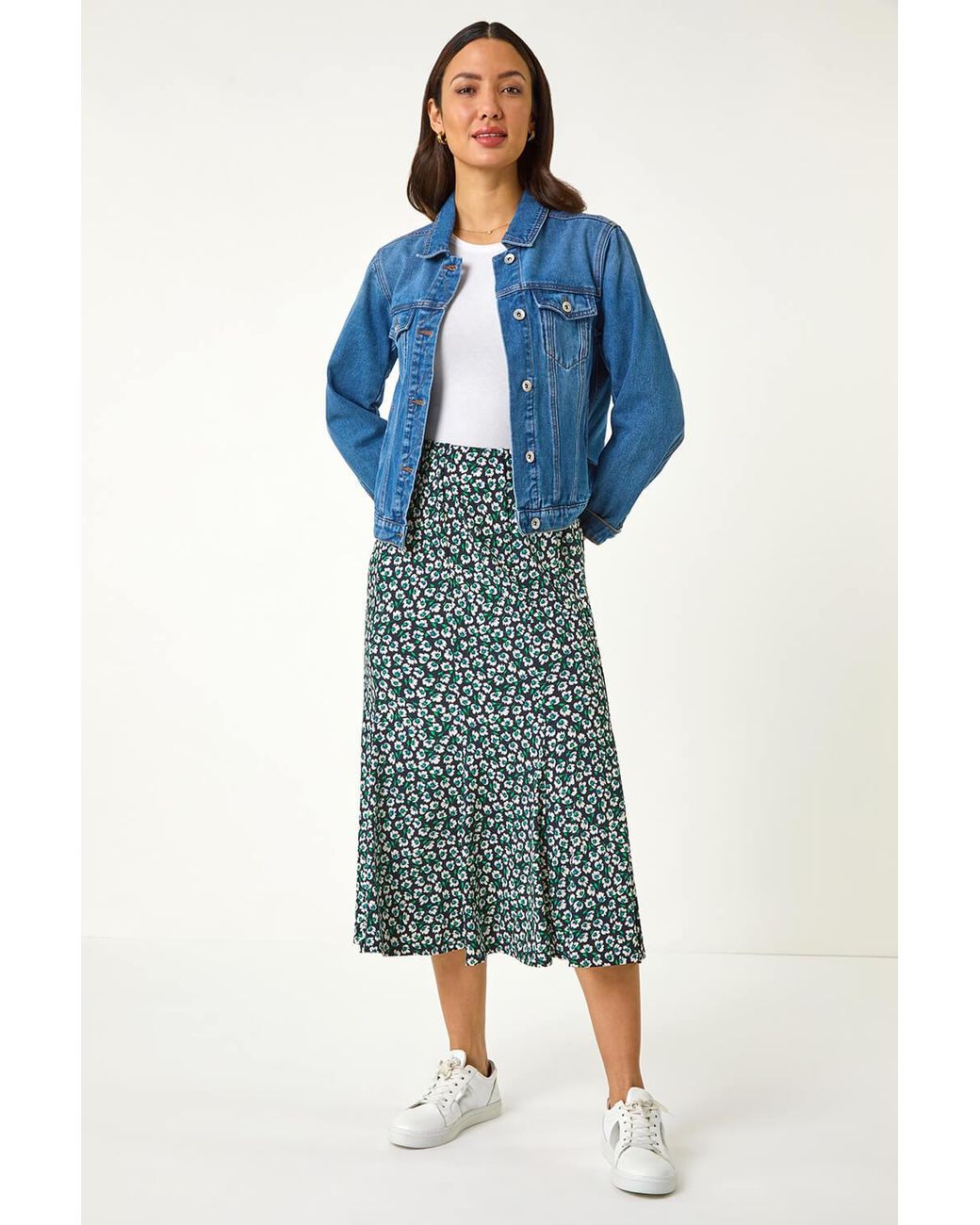 Roman Blue Floral Print Panel Skirt