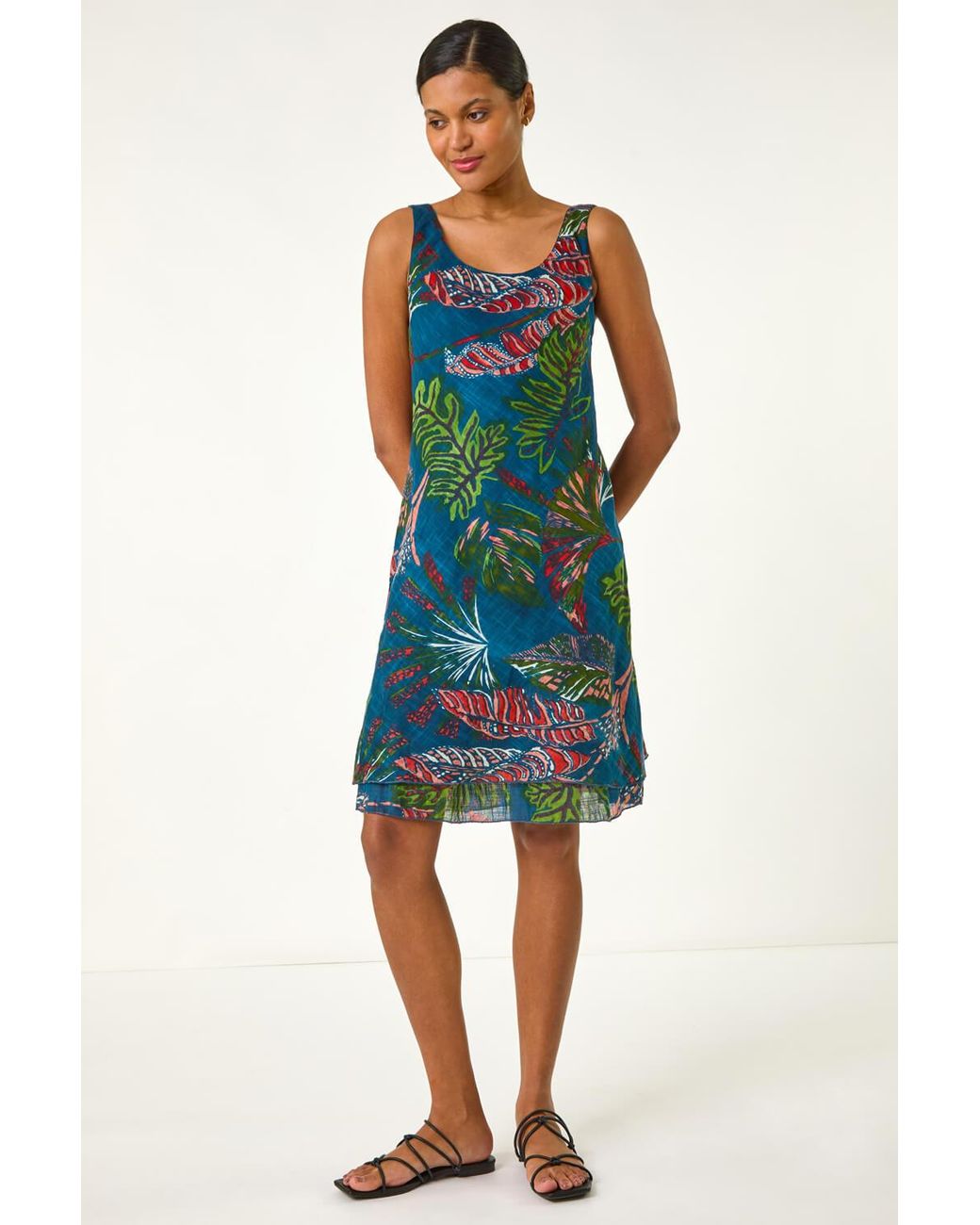Roman Blue Tropical Double Layer Dress