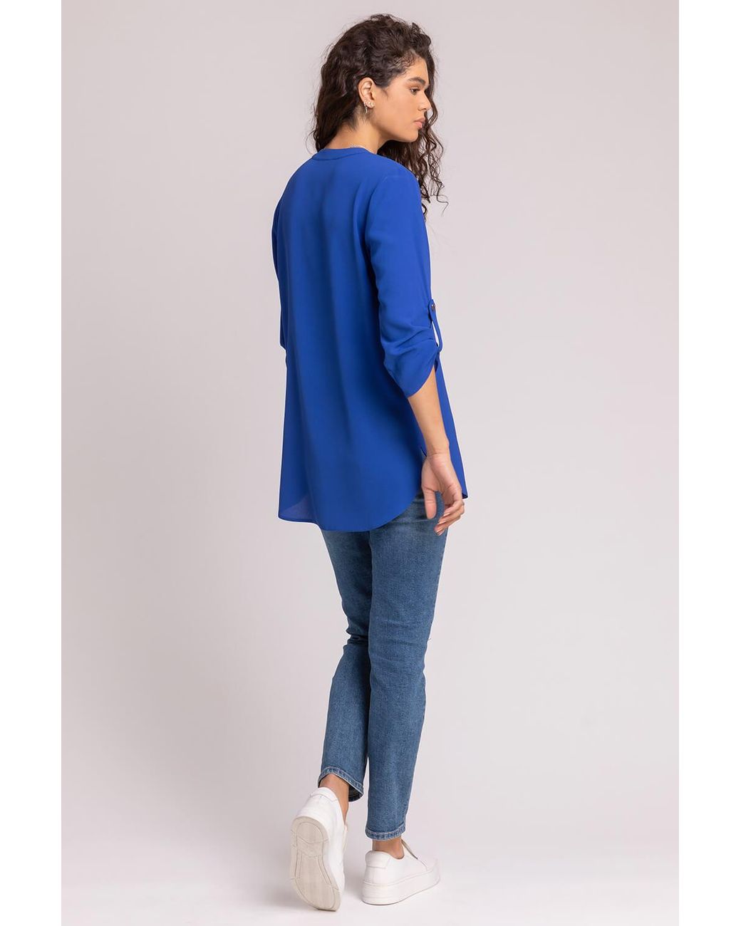 Roman Blue Longline Heart Button Detail Blouse