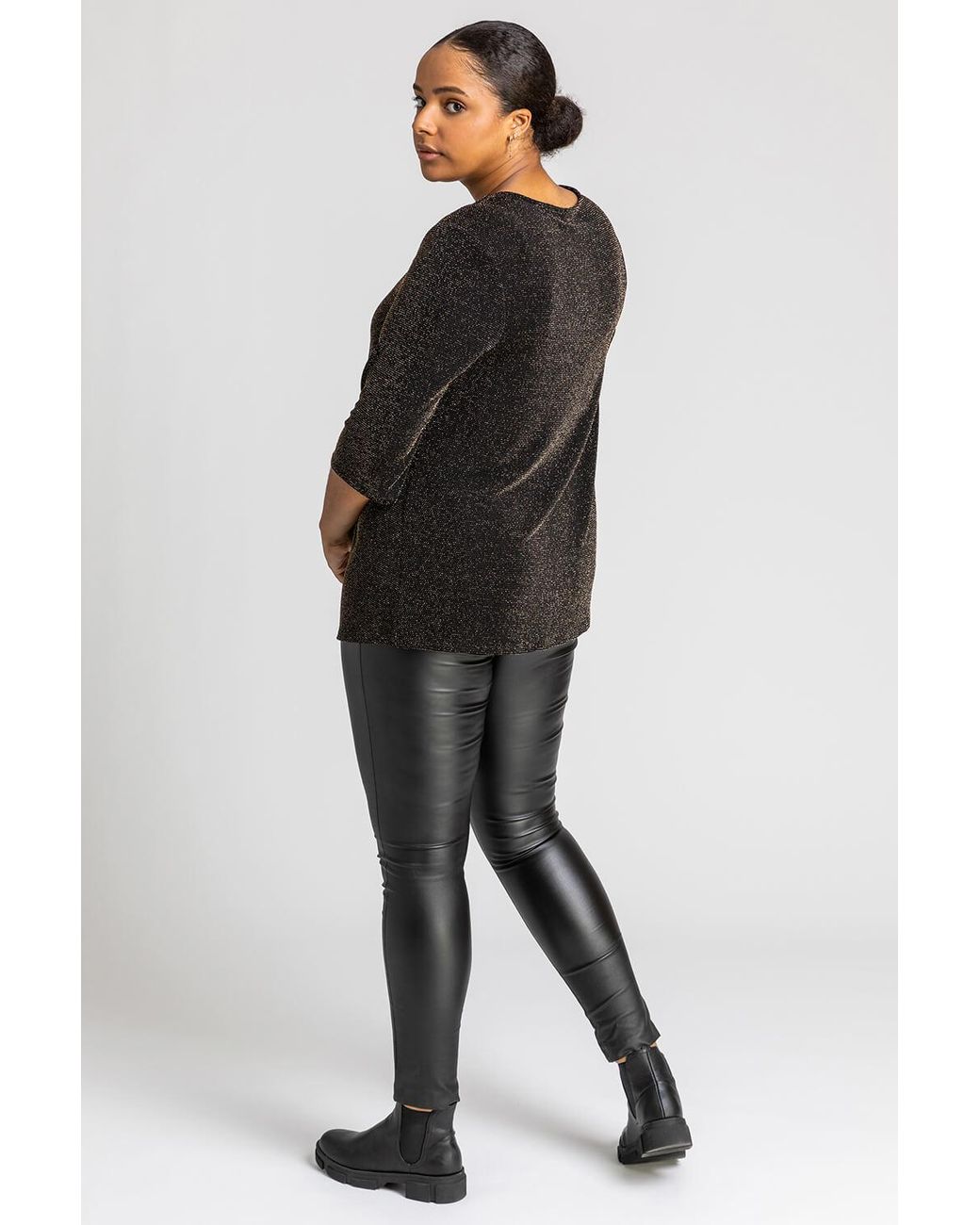 Roman Curve Metallic Sparkle V-Neck Tunic Top