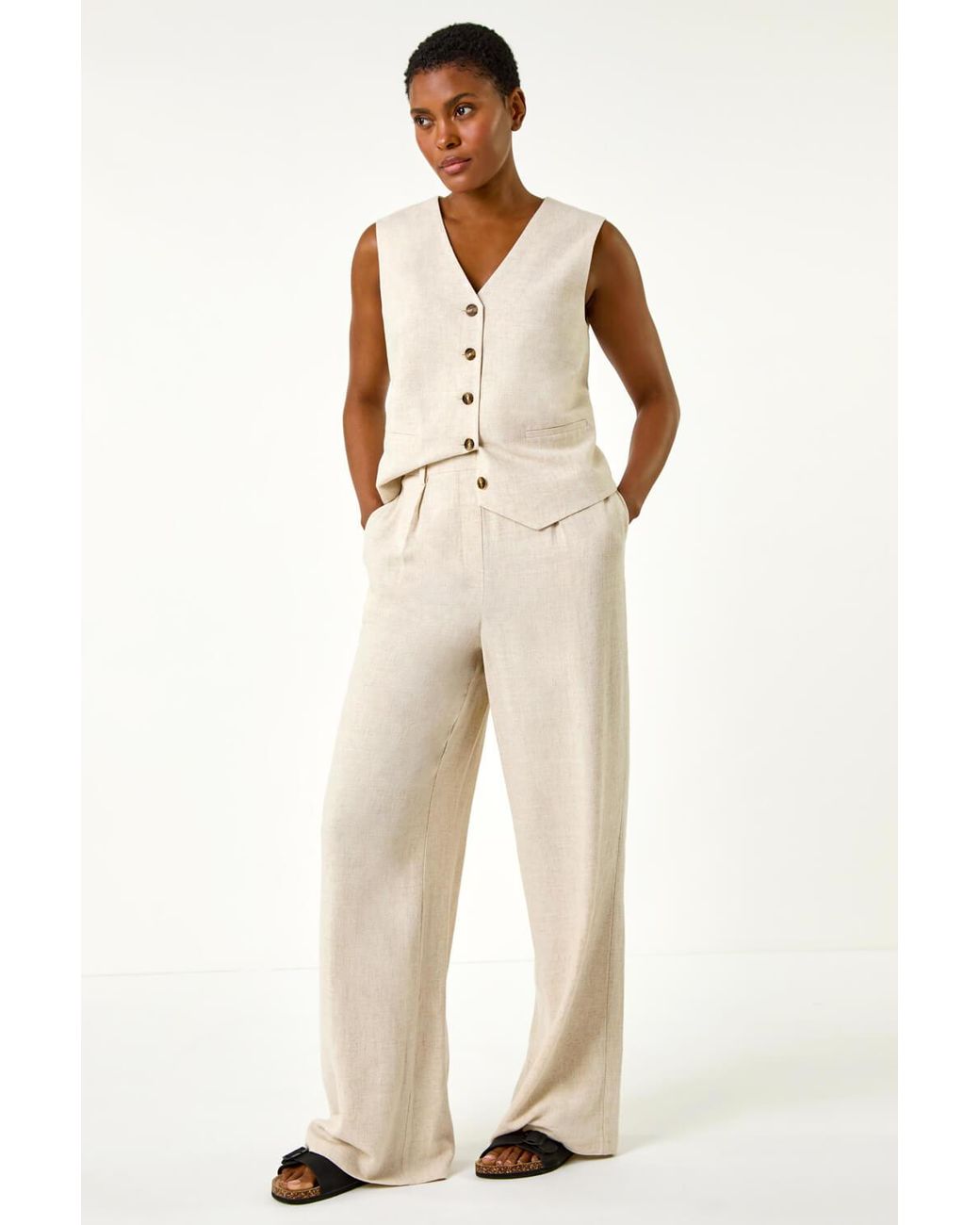 Roman Natural Linen Mix Wide Leg Trousers