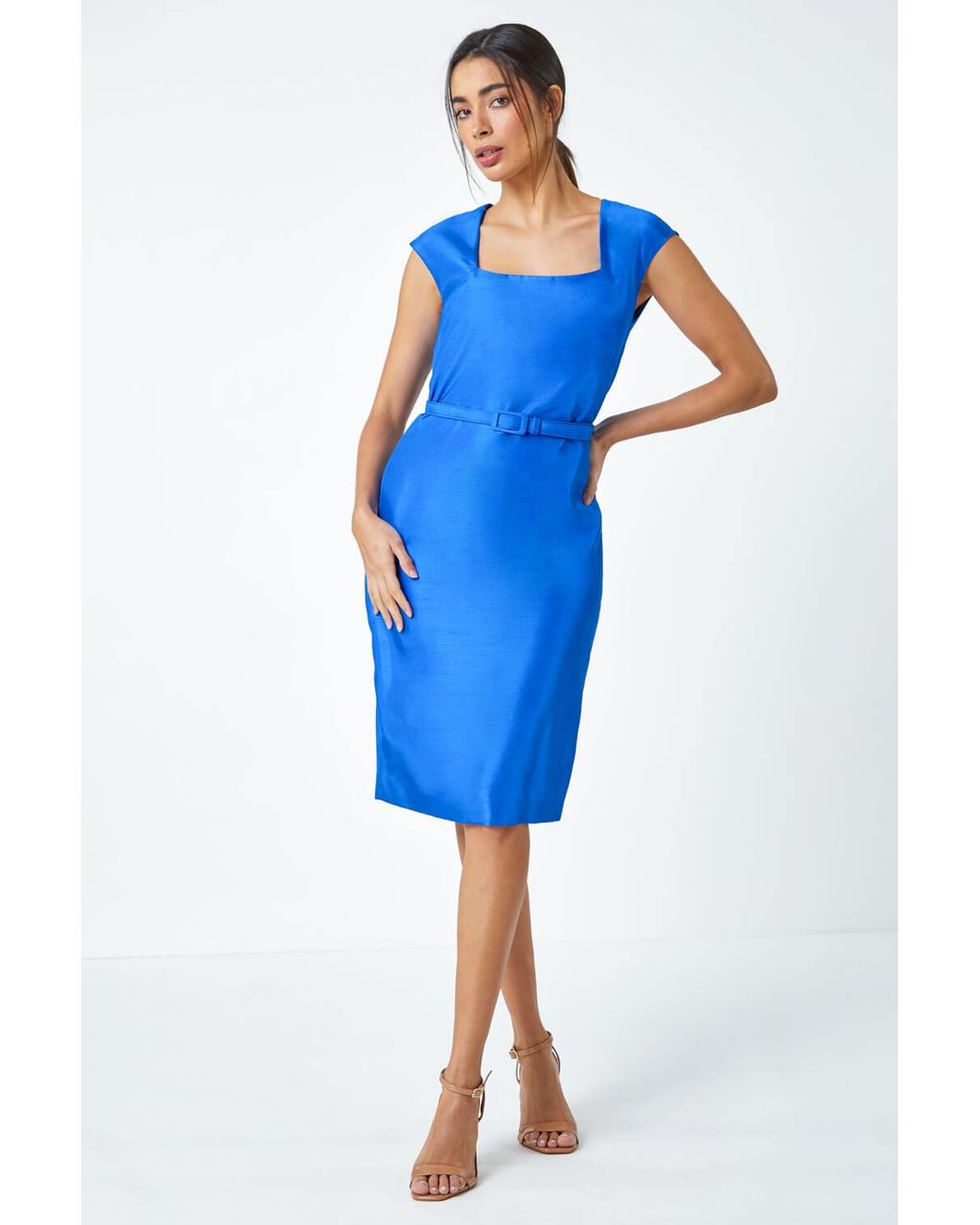 Roman Blue Belted Mini Bodycon Shift Dress