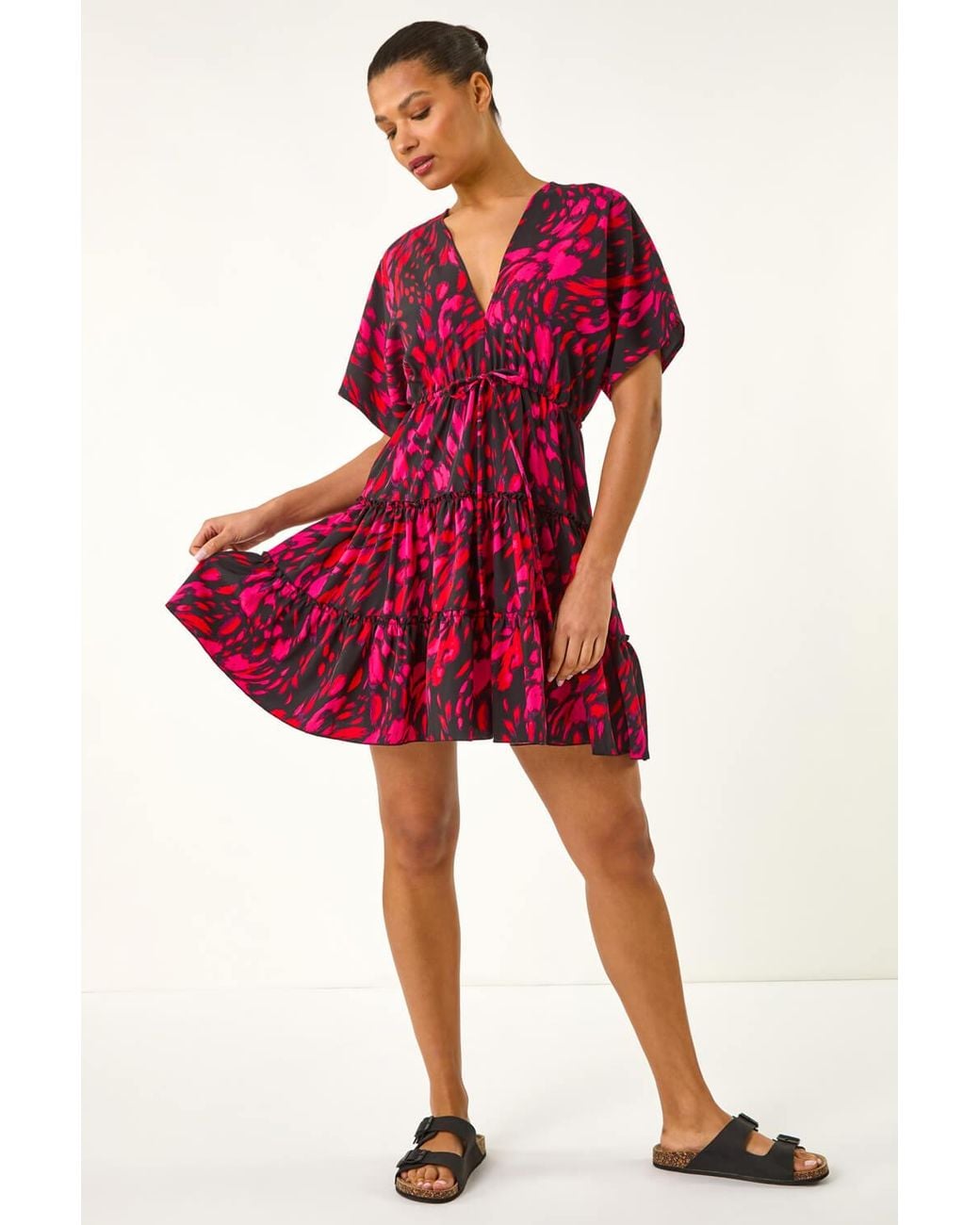 Roman Red Abstract Print Boho Mini Dress