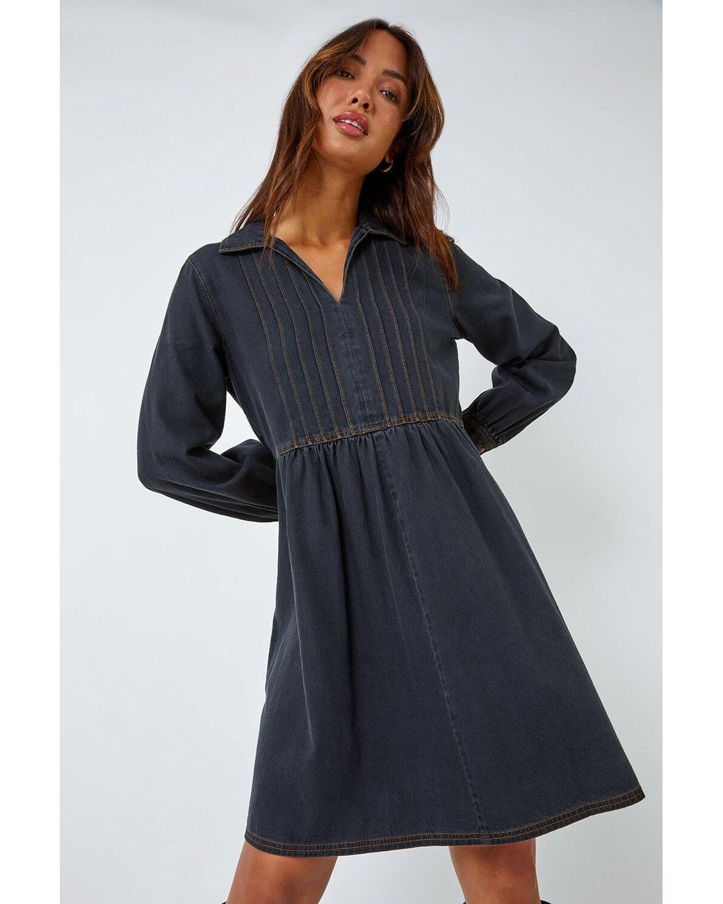Roman Blue Cotton Blend Denim Shirt Dress