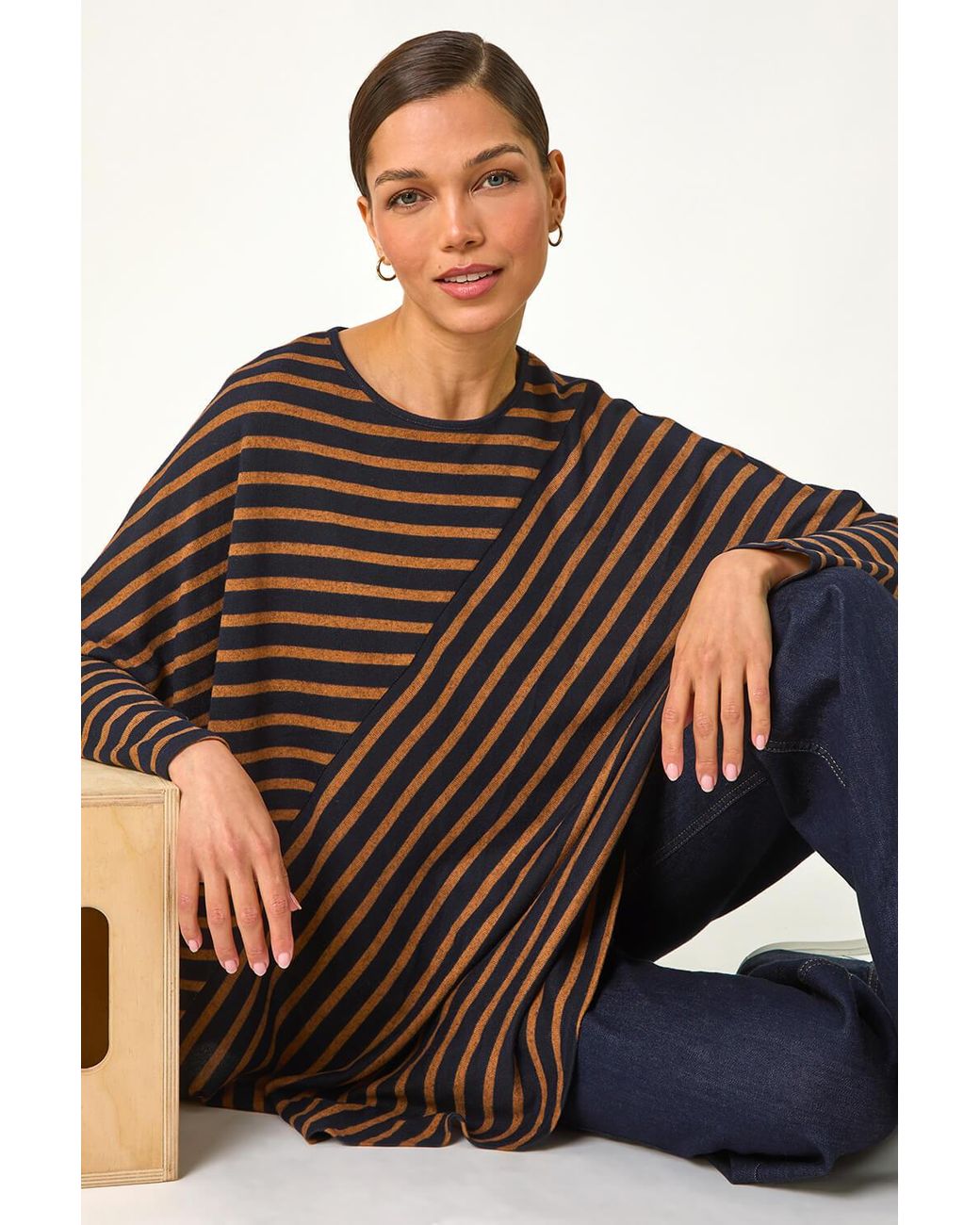 Roman Brown Contrast Stripe Stretch Jersey Top