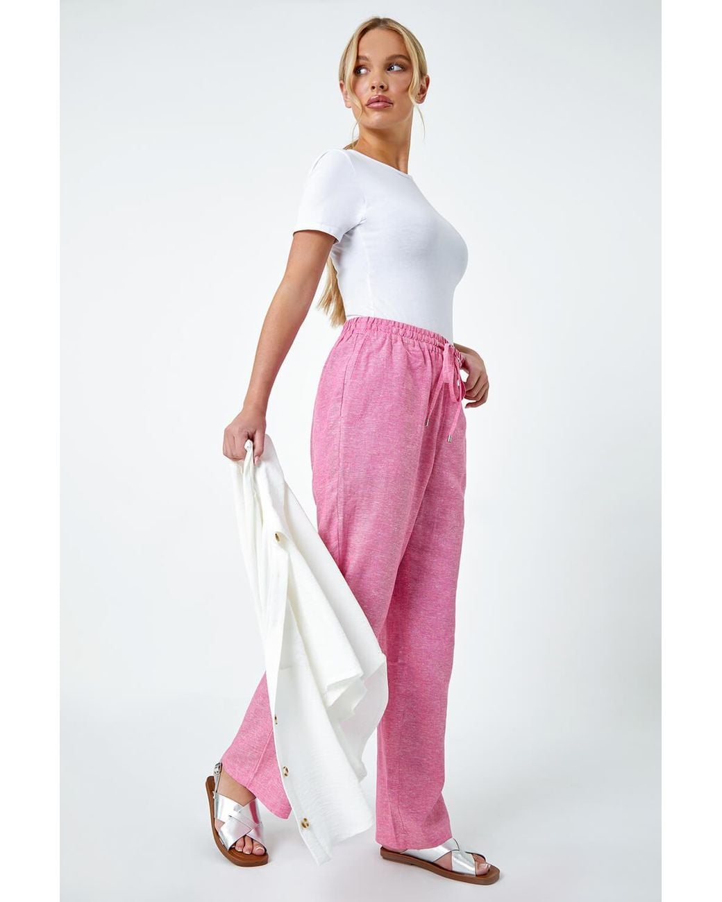 Roman Petite Red Linen Mix Wide Leg Trousers