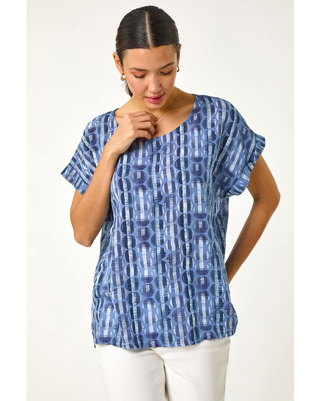 Roman Blue All Over Circle Print Top